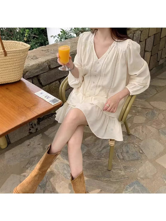 2025 Spring New French Heavy Industry Age-reducing Small Fresh Shirt + High Waist Skirt Set