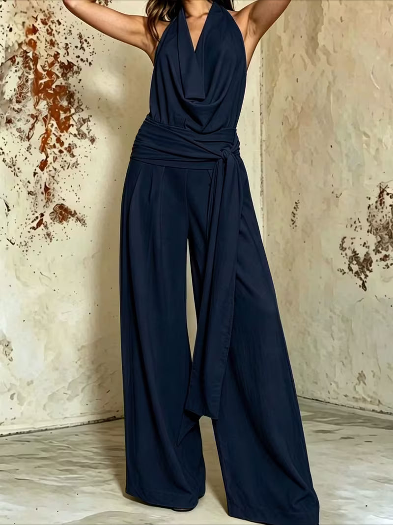 Summer Temperament Sexy Style Halter Strap Neck Wide Leg Jumpsuit Women