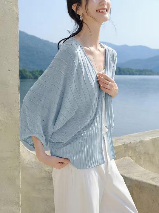 Elegant Spring/Summer New Women's V-Neck Cardigan, Versatile Commuter Layering Knitwear