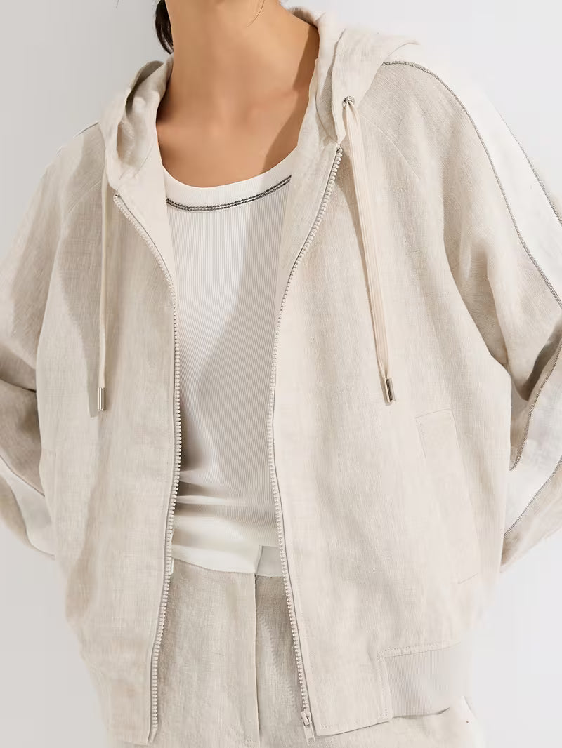 Effortless Linen Hooded Jacket For Women, 100% Linen Shell With 100% Lining, Full-Zip Relaxed Fit, Breathable Natural Fiber Outerwear For Leisure Days