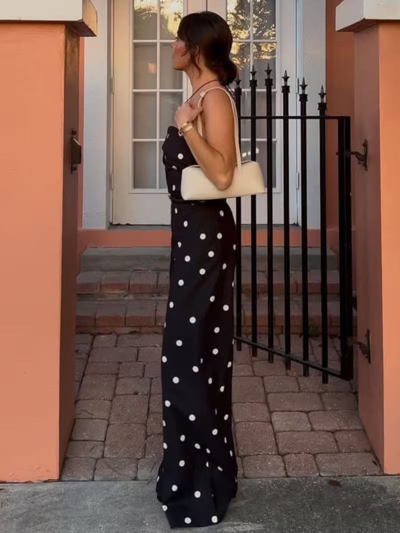 High Sense Minimalist Polka Dot Tube Jumpsuit, Summer Slim Fit Sexy Wide Leg 1pc Outfit