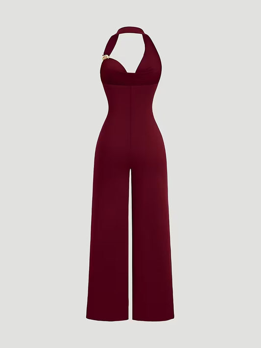 Women'S Summer European And American Fashion Sexy Solid Color Suspender Metal Decoration Slim Casual Jumpsuit