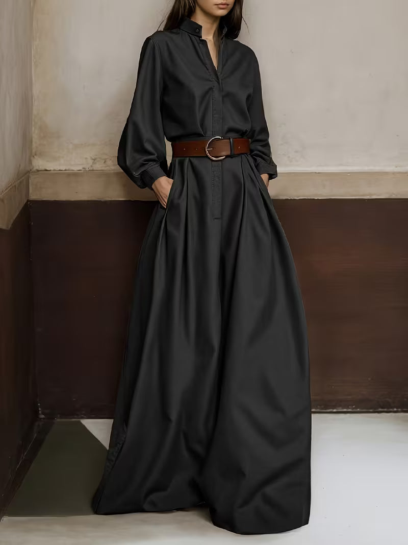 New Fashionable Women's High Waist Wide Leg Jumpsuit Spring Long Sleeved Loose Button V-neck Office Jumpsuit