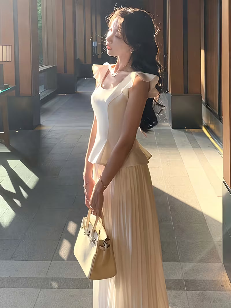 Skirt Two-Piece Summer Temperament Vest Wide-Leg Pants Set