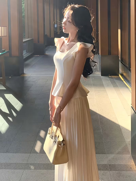 Skirt Two-Piece Summer Temperament Vest Wide-Leg Pants Set