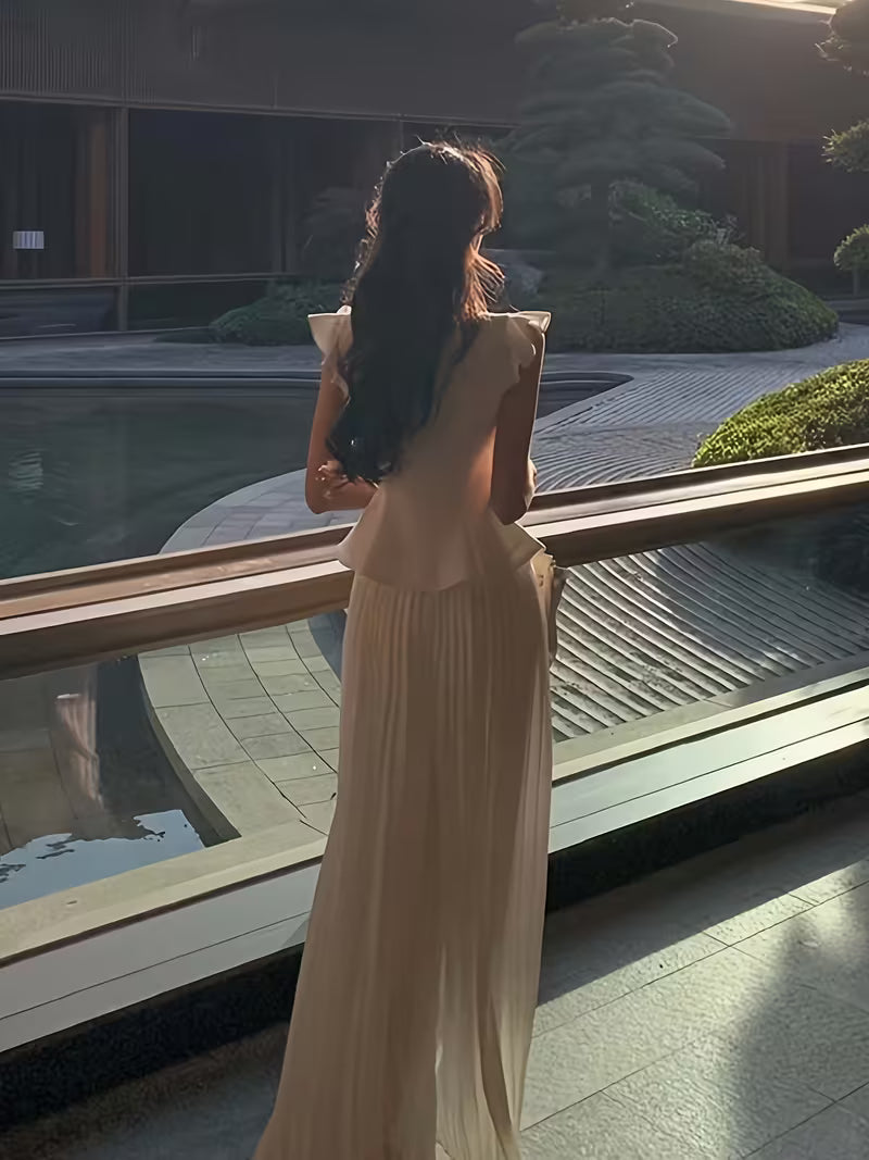 Skirt Two-Piece Summer Temperament Vest Wide-Leg Pants Set