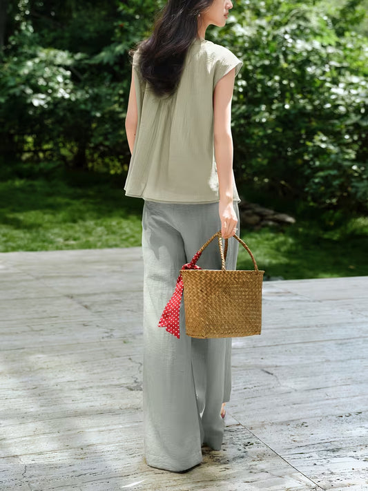 2pcs Top And Long Pants Women'S Summer New Pants Set Casual Fashion Spring Summer Women'S Clothing New Style Contrast Top And Bottom Set Elegant Chic Women'S Outfit
