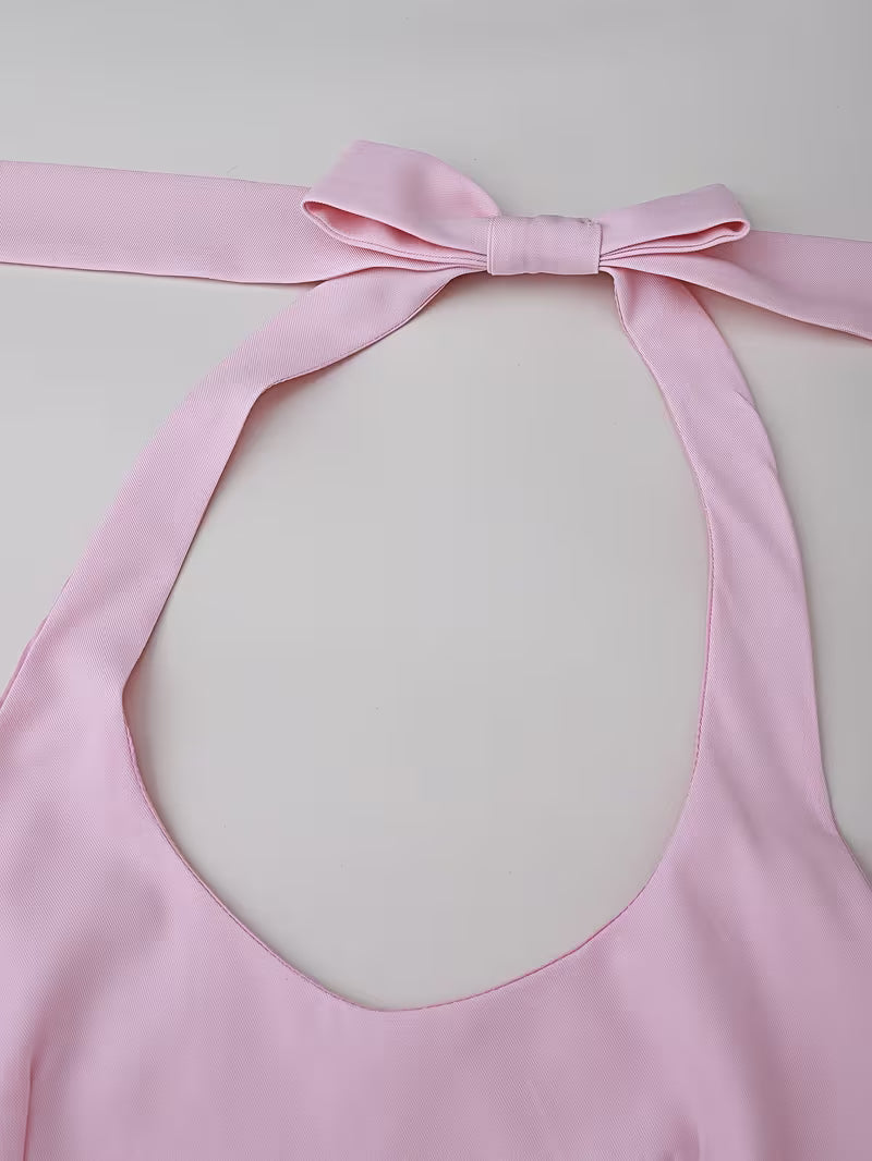 [Halter Neck Camisole Set] Women's and Gentle Mature Style Halter Neck Camisole Top + Wide-Leg Pants Set, 2pcs Set, Women's Set, Women's 2pcs Outfit