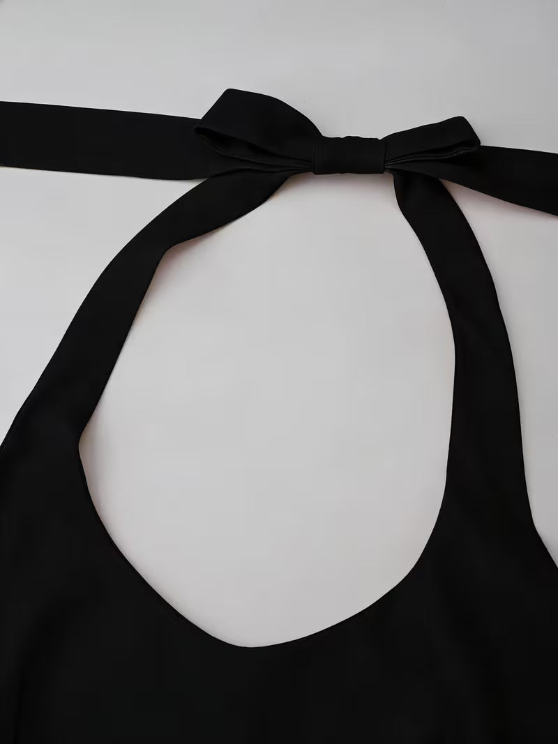 [Halter Neck Camisole Set] Women's and Gentle Mature Style Halter Neck Camisole Top + Wide-Leg Pants Set, 2pcs Set, Women's Set, Women's 2pcs Outfit