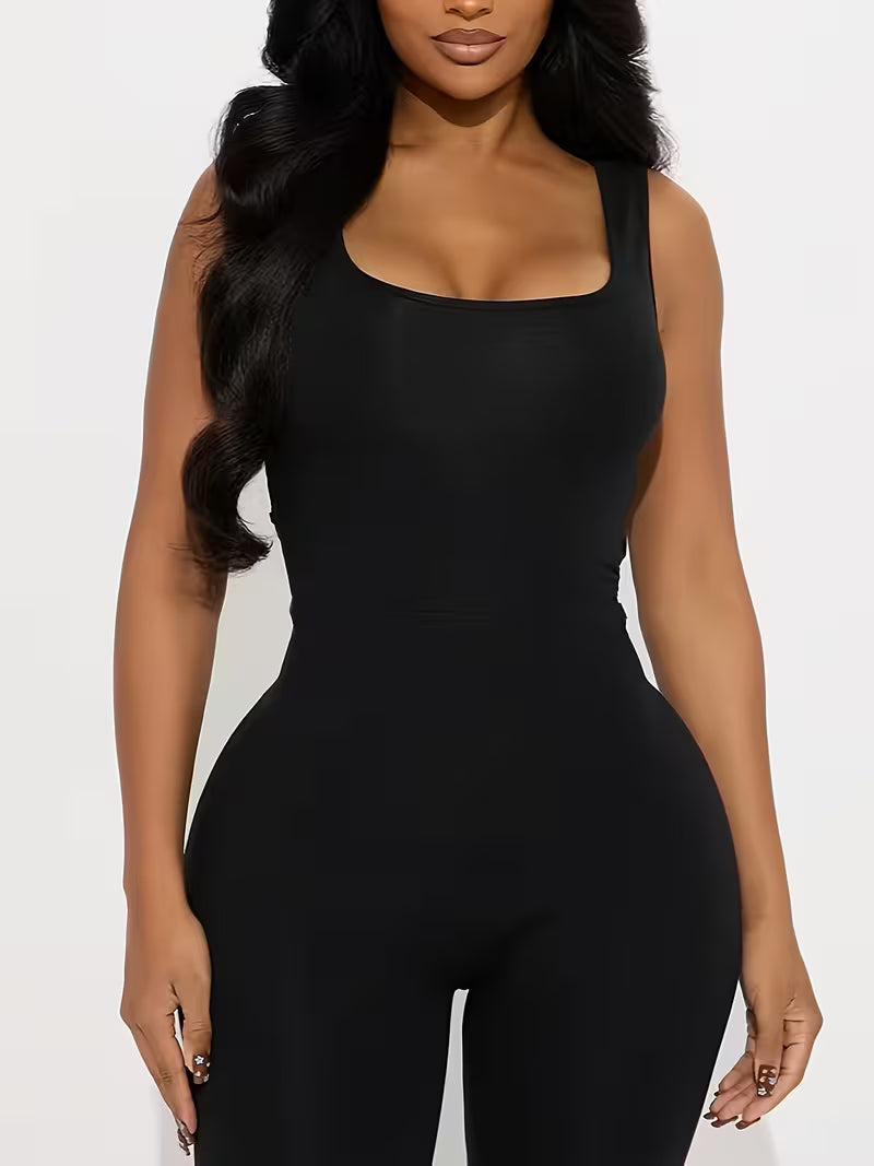 DAYSSolid Color/U-neck/flared Pants/slim Fit Figure-hugging. Stretchy and Comfortable Machine-washable Fabric