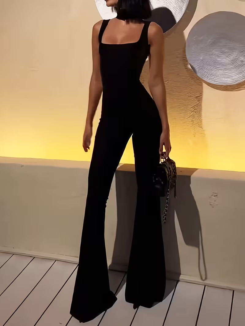 DAYSSolid Color/U-neck/flared Pants/slim Fit Figure-hugging. Stretchy and Comfortable Machine-washable Fabric