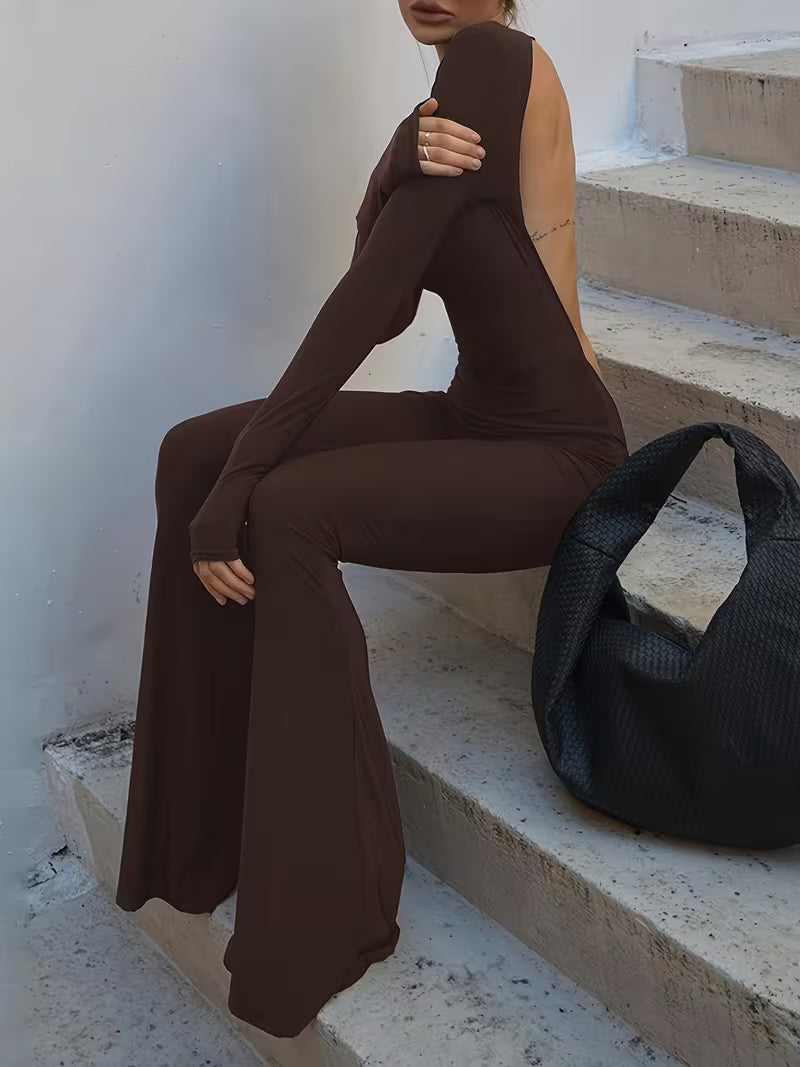 [Black Minimalist] Black Minimalist Jumpsuit | Casual High-Elastic Tight-Fitting Sexy Backless Long-Sleeve Straight-Leg Wide-Leg