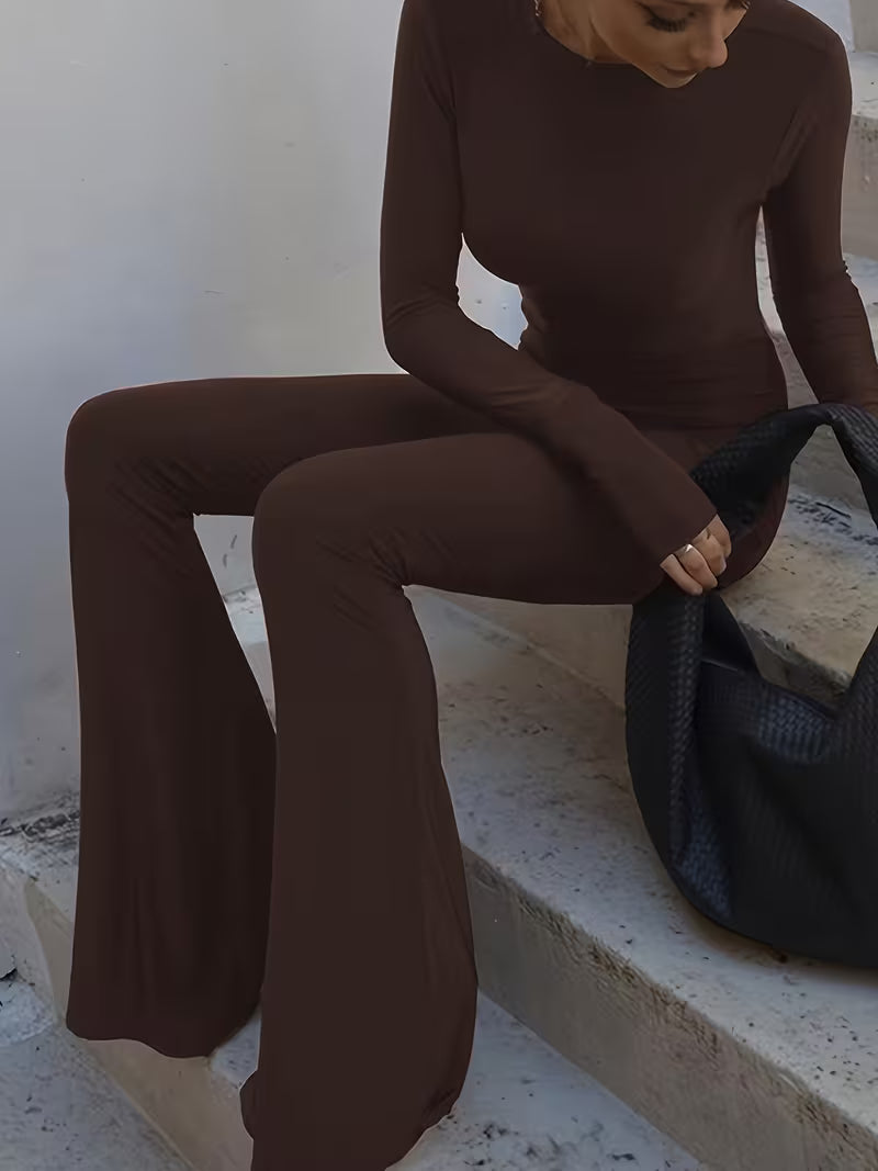 [Black Minimalist] Black Minimalist Jumpsuit | Casual High-Elastic Tight-Fitting Sexy Backless Long-Sleeve Straight-Leg Wide-Leg