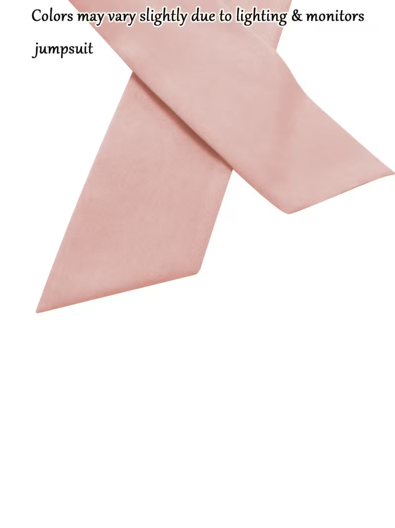 Women's Jumpsuit, Sleeveless V-Neck Design with Side Bow Decoration, Polyester Fiber Fabric with Diagonal Texture
