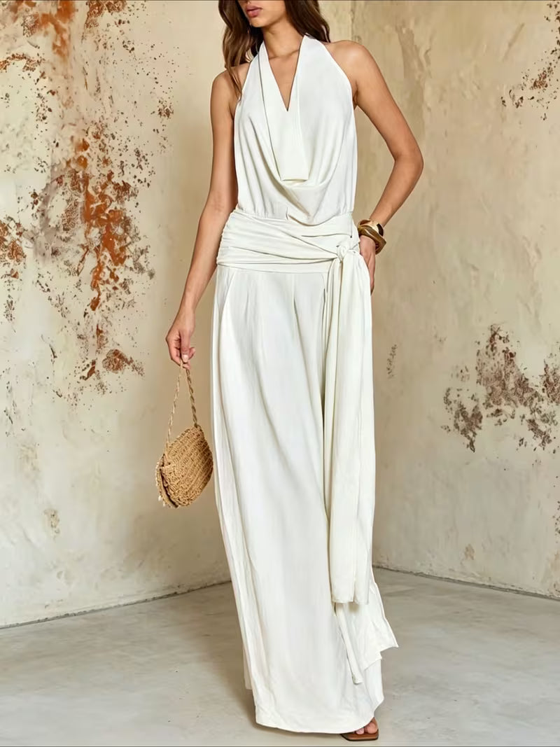 Summer Temperament Sexy Style Halter Strap Neck Wide Leg Jumpsuit Women