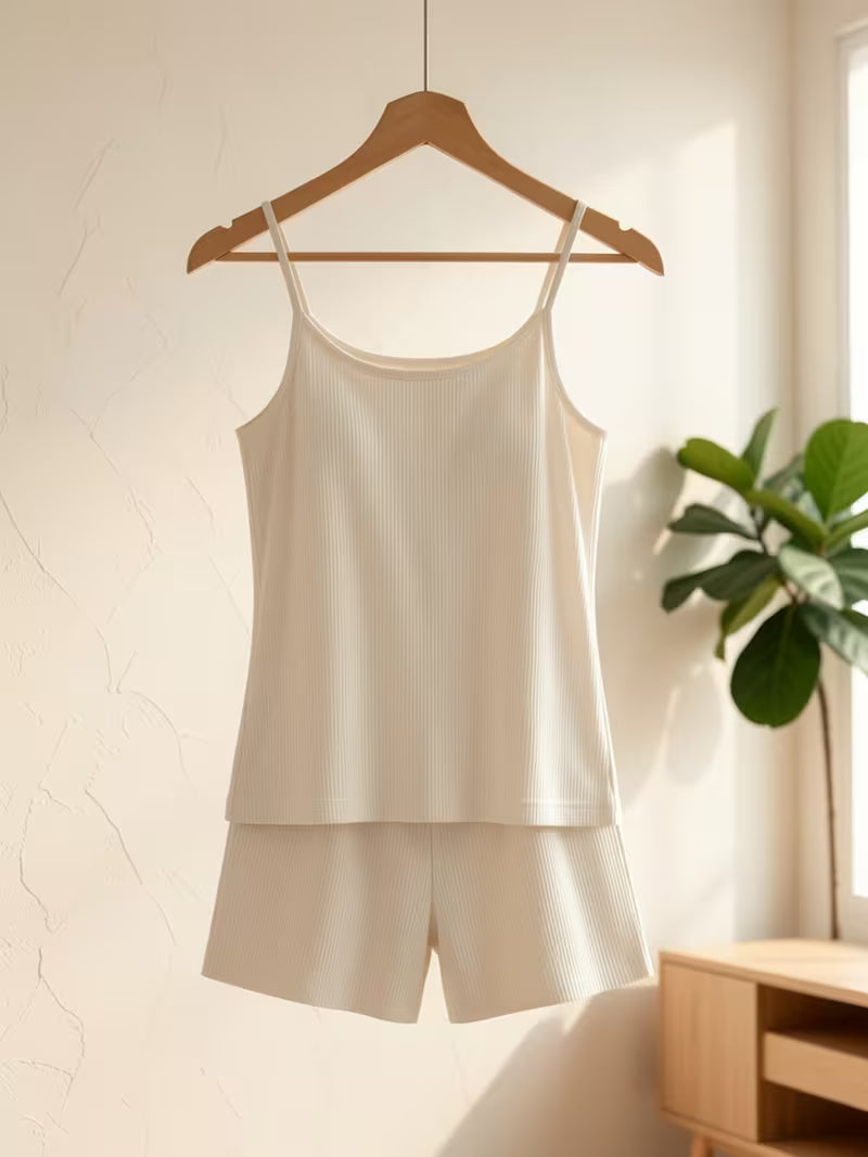 Women'S Pajama Set Home Wear Solid Camisole Shorts Stretch Casual Ribbed Tube Top Western Style Pajamas for Women