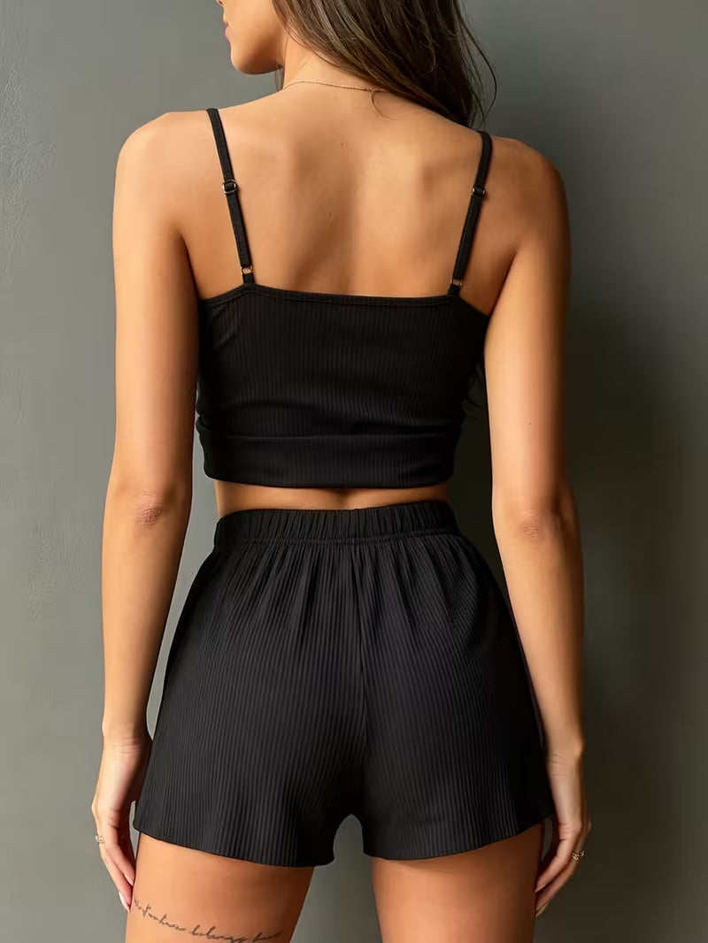Women'S Pajama Set Home Wear Solid Camisole Shorts Stretch Casual Ribbed Tube Top Western Style Pajamas for Women