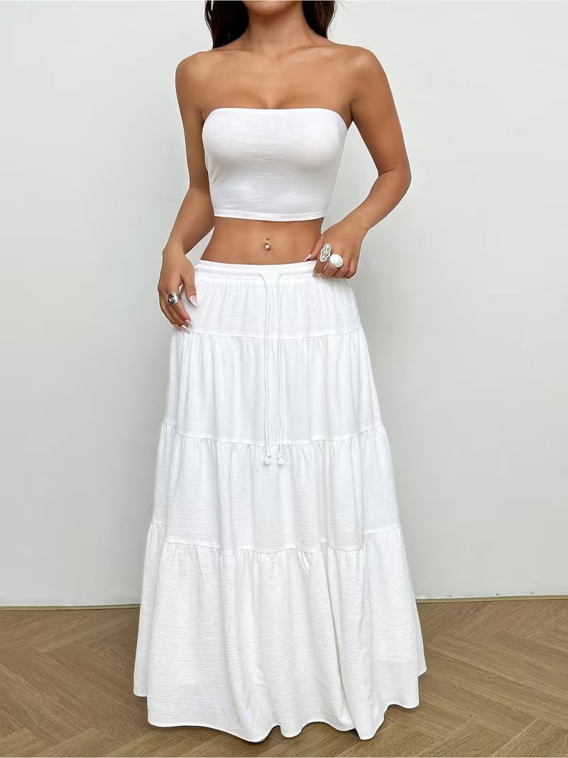 A New Spring And Summer Set Featuring A Solid-colored, Elegant, And Fashionable Top Paired with A Loose