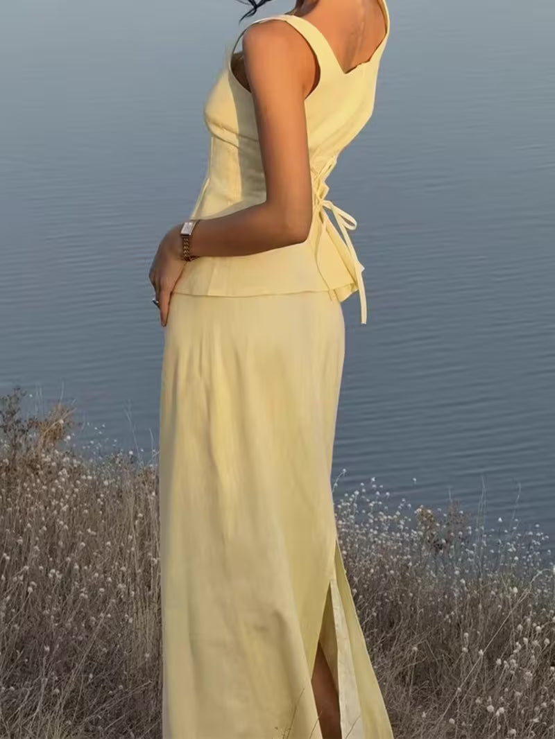 A New Spring and Summer Halter Dress Set for Women, Featuring a Halter Waist-cinching Top and a Fishtail Skirt Long Dress