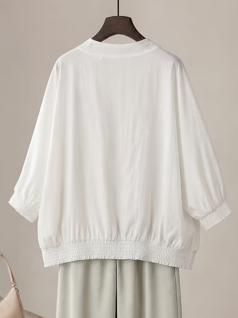 1pc New Women's Summer Casual Jacket Lightweight Thin Outerwear, Versatile Cool Half-Sleeve White Cardigan Coat