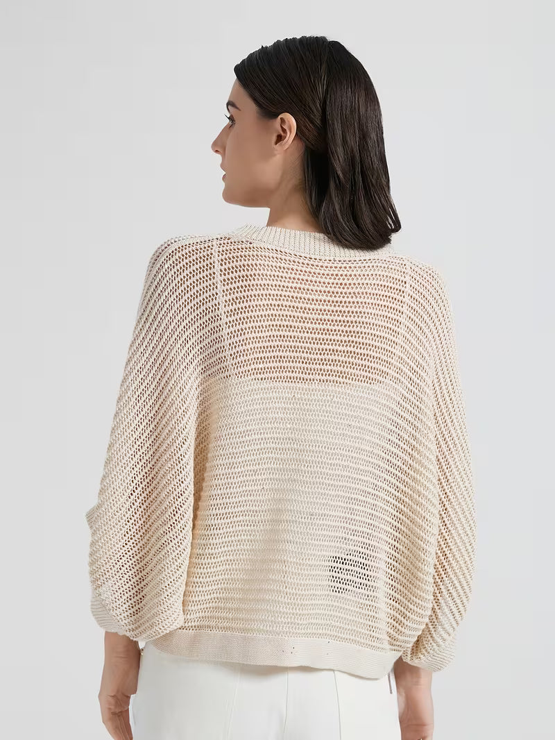 Sparkle Casual Women's 100% Linen Oversized Open Top Round Neck Batwing Sleeve Loose Fit Hollow Out Sequin Detail Lightweight Breathable Fabric Ideal for Weekend Brunch & Vacation Looks