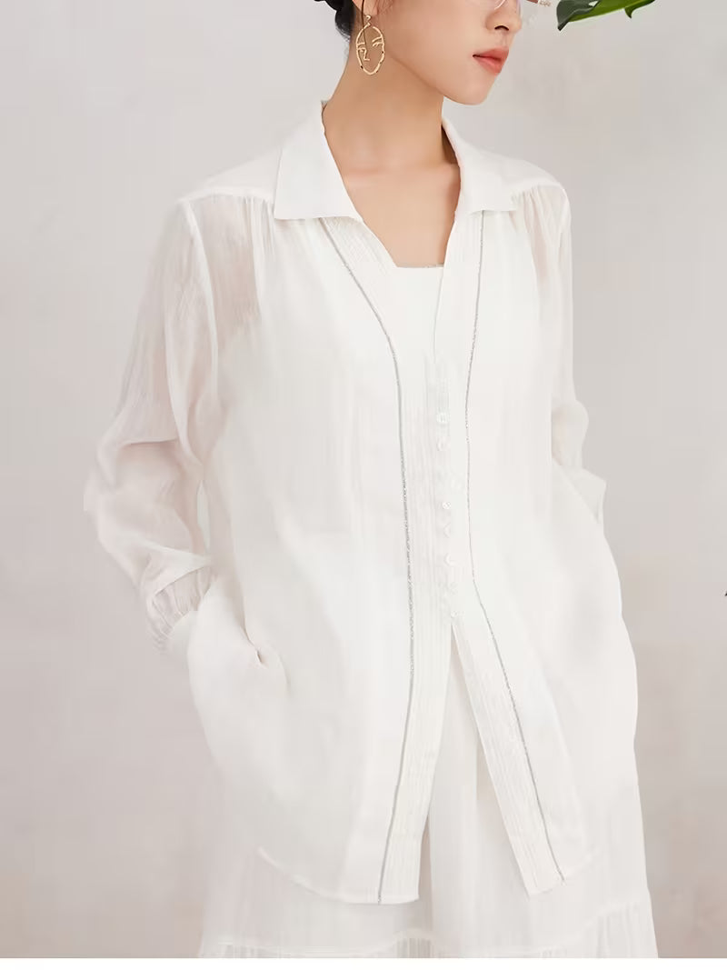 Women'S 100% Ramie Long Sleeve Shirt, Casual Blouse with Oversized Relaxed Fit And Notch Collar, Soft And Breathable Fabric Ideal for Daily Wear in Spring And Summer