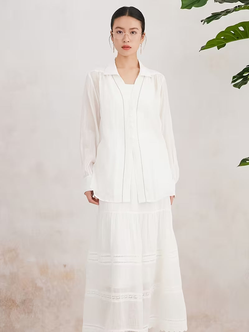 Women'S 100% Ramie Long Sleeve Shirt, Casual Blouse with Oversized Relaxed Fit And Notch Collar, Soft And Breathable Fabric Ideal for Daily Wear in Spring And Summer
