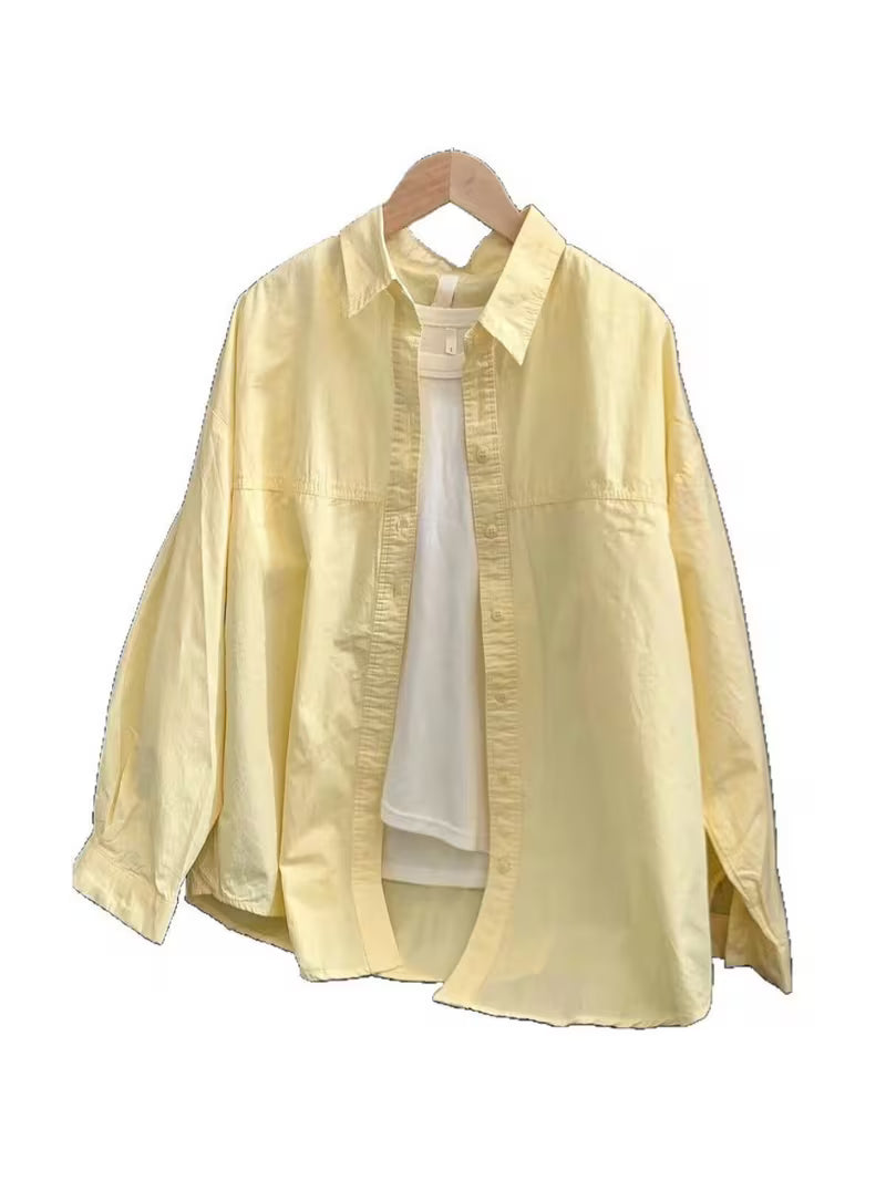 New Dopamine Cream Yellow Pure Shirt Women Summer Layered Loose Shirt Jacket Outerwear