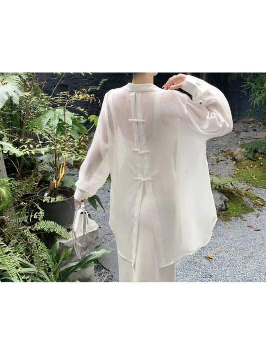 Summer thin shirt with new Chinese style long sleeved chiffon loose cardigan for outerwear