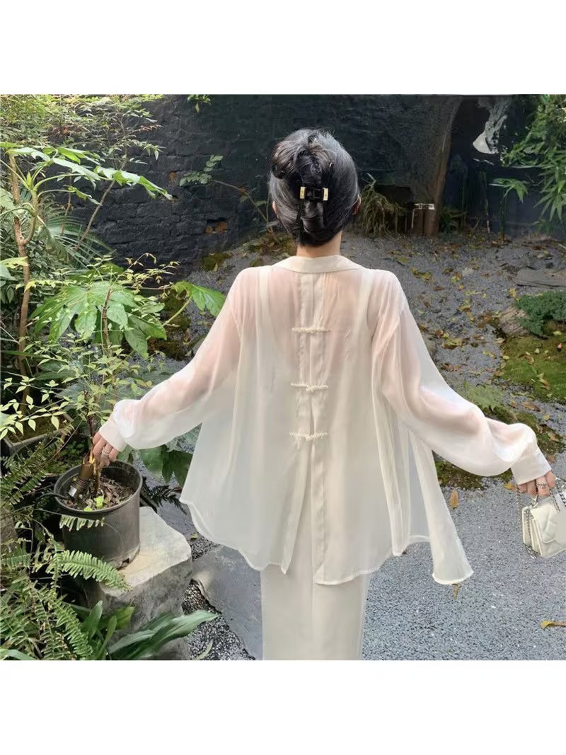 Summer thin shirt with new Chinese style long sleeved chiffon loose cardigan for outerwear