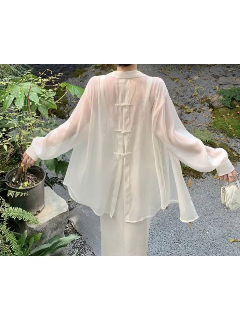 Summer thin shirt with new Chinese style long sleeved chiffon loose cardigan for outerwear