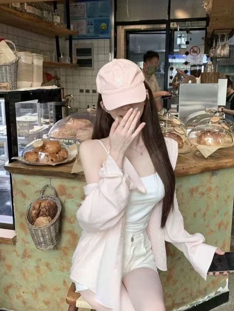 Spring/Summer New Korean Style Ins Pink Long Sleeve Lazy Loose Fit Thin Design Shirt Outerwear